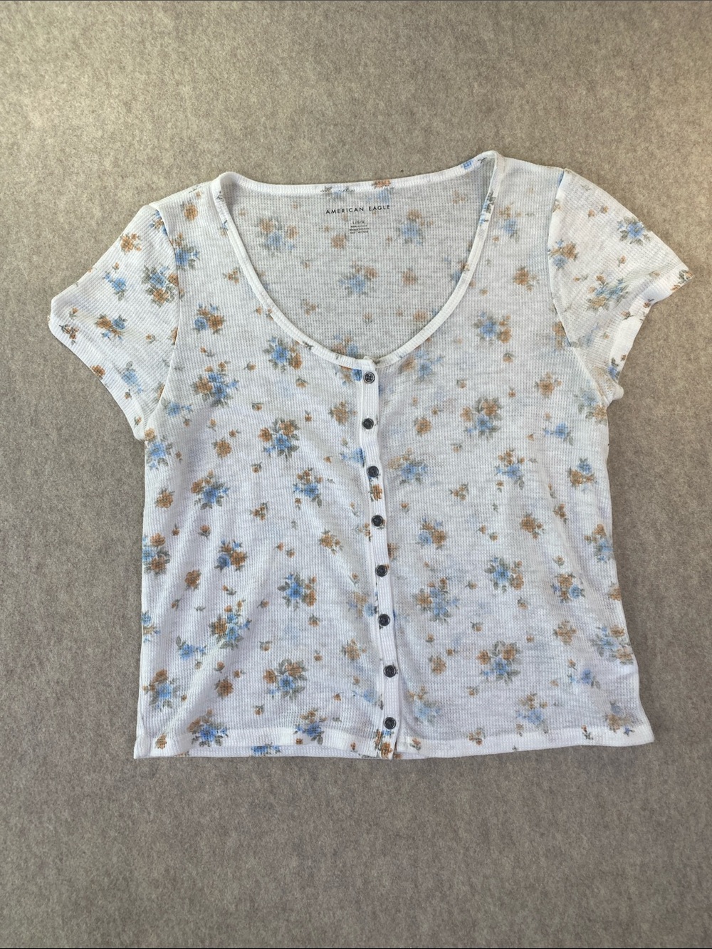 American Eagle‎ Outfitters Cottagecore White Floral Short Sleeve Top Size Large
